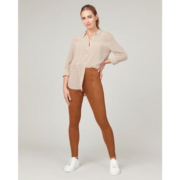 SPANX Faux Suede Leggings Size Medium Petite Rich Caramel High Waist 20322Q
